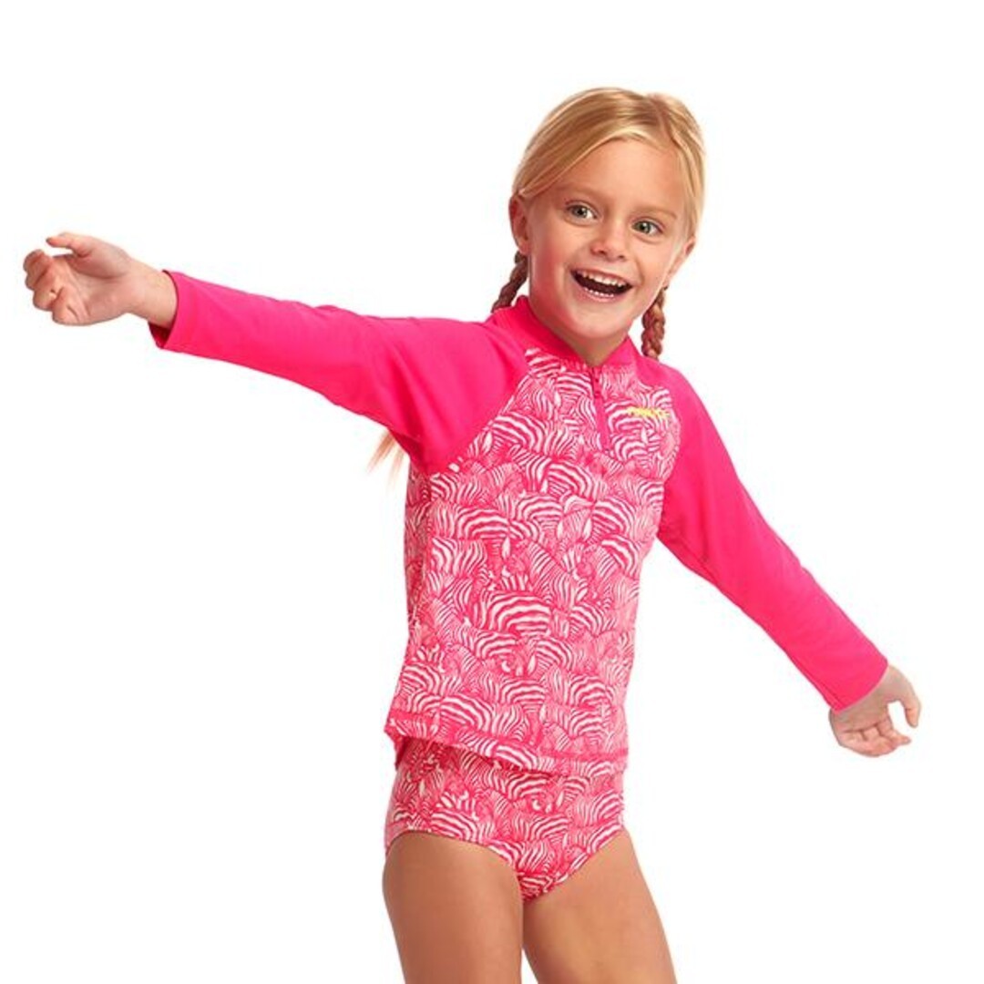 Funkita Eco Zippy Sun Protection Rash Vest Painted Pink Toddler Girls Swimwear Made From
