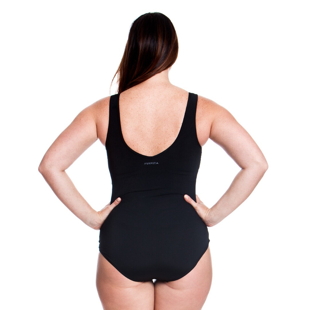 Funkita Form Zip Front One Piece Still Black Ladies Swimwear