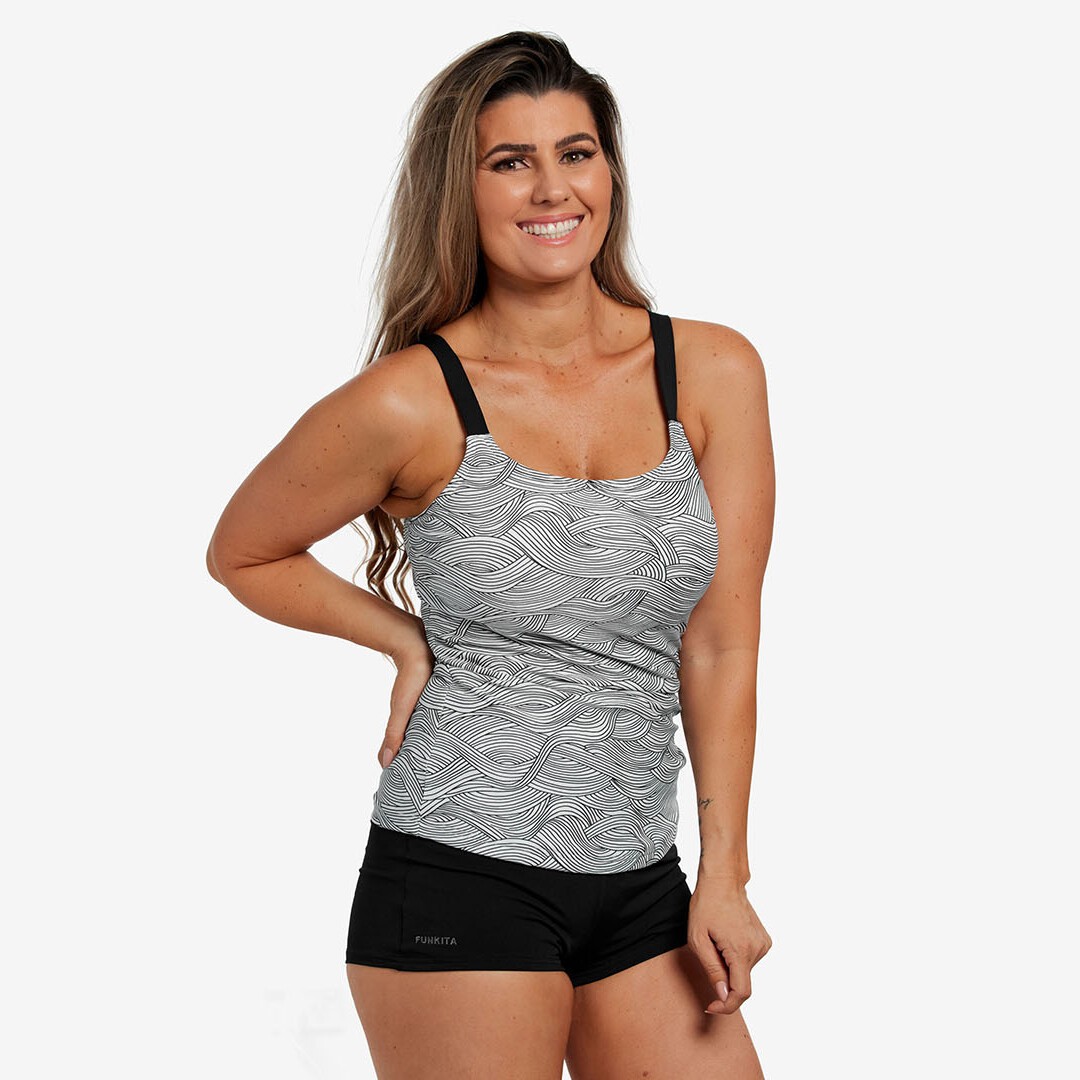 Funkita Form Scoop Neck Swim Tankini Top Ice Current Ladies Swimwear
